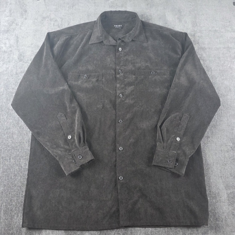 Trust Button Up Shirt Mens XXL Black Velvet Long Sleeve Grunge Emo Gothic 2XL